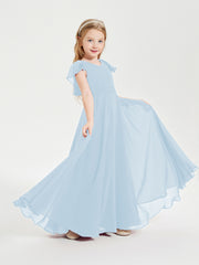 Robe de Demoiselle d'Honneur Junior en Mousseline Délicate Bleu Ciel