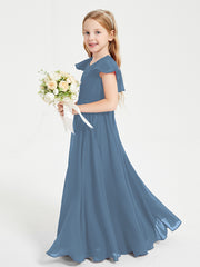 Robe de Demoiselle d'Honneur Junior en Mousseline Délicate Bleu de Schiste