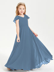 Robe de Demoiselle d'Honneur Junior en Mousseline Délicate Bleu de Schiste