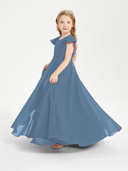 Robe de Demoiselle d'Honneur Junior en Mousseline Délicate Bleu de Schiste