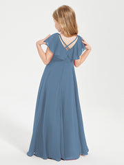 Robe de Demoiselle d'Honneur Junior en Mousseline Délicate Bleu de Schiste