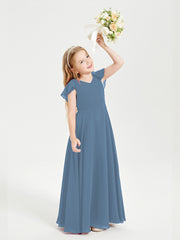 Robe de Demoiselle d'Honneur Junior en Mousseline Délicate Bleu de Schiste