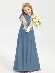 Robe de Demoiselle d'Honneur Junior en Mousseline Délicate Bleu de Schiste