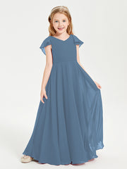 Robe de Demoiselle d'Honneur Junior en Mousseline Délicate Bleu de Schiste