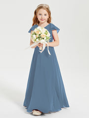 Robe de Demoiselle d'Honneur Junior en Mousseline Délicate Bleu de Schiste