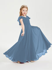 Robe de Demoiselle d'Honneur Junior en Mousseline Délicate Bleu de Schiste