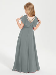 Robe de Demoiselle d'Honneur Junior en Mousseline Délicate Gris Acier