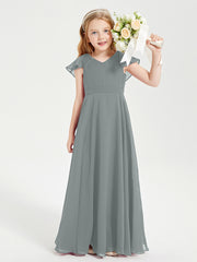 Robe de Demoiselle d'Honneur Junior en Mousseline Délicate Gris Acier