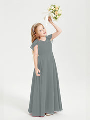 Robe de Demoiselle d'Honneur Junior en Mousseline Délicate Gris Acier