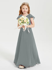 Robe de Demoiselle d'Honneur Junior en Mousseline Délicate Gris Acier