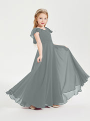 Robe de Demoiselle d'Honneur Junior en Mousseline Délicate Gris Acier