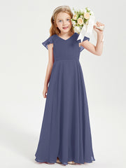 Robe de Demoiselle d'Honneur Junior en Mousseline Délicate Orageux