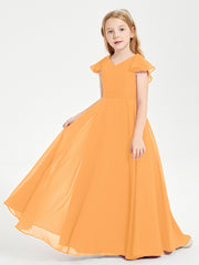 Robe de Demoiselle d'Honneur Junior en Mousseline Délicate Mandarine