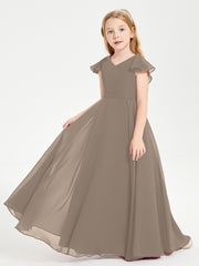 Robe de Demoiselle d'Honneur Junior en Mousseline Délicate Taupe