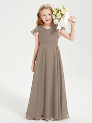 Robe de Demoiselle d'Honneur Junior en Mousseline Délicate Taupe