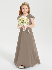 Robe de Demoiselle d'Honneur Junior en Mousseline Délicate Taupe