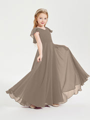 Robe de Demoiselle d'Honneur Junior en Mousseline Délicate Taupe