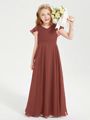 Robe de Demoiselle d'Honneur Junior en Mousseline Délicate Terracotta