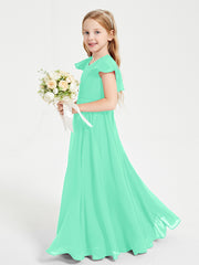 Robe de Demoiselle d'Honneur Junior en Mousseline Délicate Turquoise