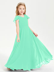 Robe de Demoiselle d'Honneur Junior en Mousseline Délicate Turquoise