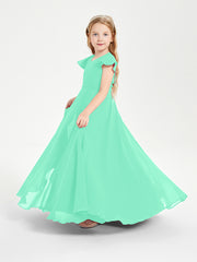 Robe de Demoiselle d'Honneur Junior en Mousseline Délicate Turquoise