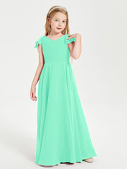Robe de Demoiselle d'Honneur Junior en Mousseline Délicate Turquoise