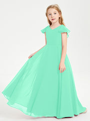 Robe de Demoiselle d'Honneur Junior en Mousseline Délicate Turquoise
