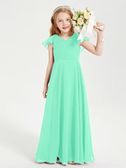 Robe de Demoiselle d'Honneur Junior en Mousseline Délicate Turquoise