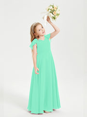 Robe de Demoiselle d'Honneur Junior en Mousseline Délicate Turquoise