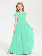 Robe de Demoiselle d'Honneur Junior en Mousseline Délicate Turquoise