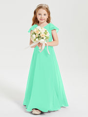 Robe de Demoiselle d'Honneur Junior en Mousseline Délicate Turquoise