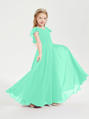 Robe de Demoiselle d'Honneur Junior en Mousseline Délicate Turquoise