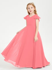 Robe de Demoiselle d'Honneur Junior en Mousseline Délicate Pastèque