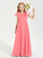 Robe de Demoiselle d'Honneur Junior en Mousseline Délicate Pastèque