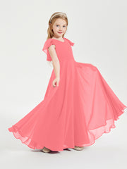 Robe de Demoiselle d'Honneur Junior en Mousseline Délicate Pastèque