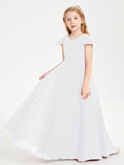 Robe de Demoiselle d'Honneur Junior en Mousseline Délicate Blanc