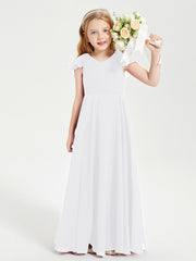 Robe de Demoiselle d'Honneur Junior en Mousseline Délicate Blanc