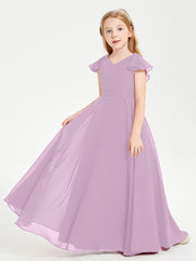 Robe de Demoiselle d'Honneur Junior en Mousseline Délicate Glycine