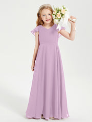 Robe de Demoiselle d'Honneur Junior en Mousseline Délicate Glycine