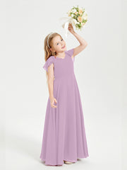 Robe de Demoiselle d'Honneur Junior en Mousseline Délicate Glycine