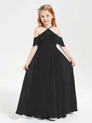 Robes de Demoiselle d'Honneur Junior Longues à Hors de l'Épaule Noir