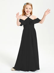 Robes de Demoiselle d'Honneur Junior Longues à Hors de l'Épaule Noir