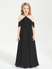 Robes de Demoiselle d'Honneur Junior Longues à Hors de l'Épaule Noir