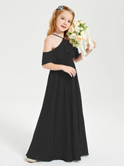 Robes de Demoiselle d'Honneur Junior Longues à Hors de l'Épaule Noir