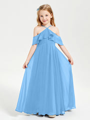 Robes de Demoiselle d'Honneur Junior Longues à Hors de l'Épaule Bleu