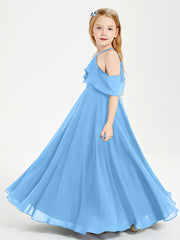 Robes de Demoiselle d'Honneur Junior Longues à Hors de l'Épaule Bleu