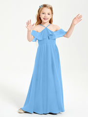 Robes de Demoiselle d'Honneur Junior Longues à Hors de l'Épaule Bleu