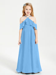 Robes de Demoiselle d'Honneur Junior Longues à Hors de l'Épaule Bleu