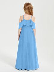Robes de Demoiselle d'Honneur Junior Longues à Hors de l'Épaule Bleu