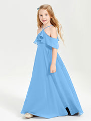 Robes de Demoiselle d'Honneur Junior Longues à Hors de l'Épaule Bleu